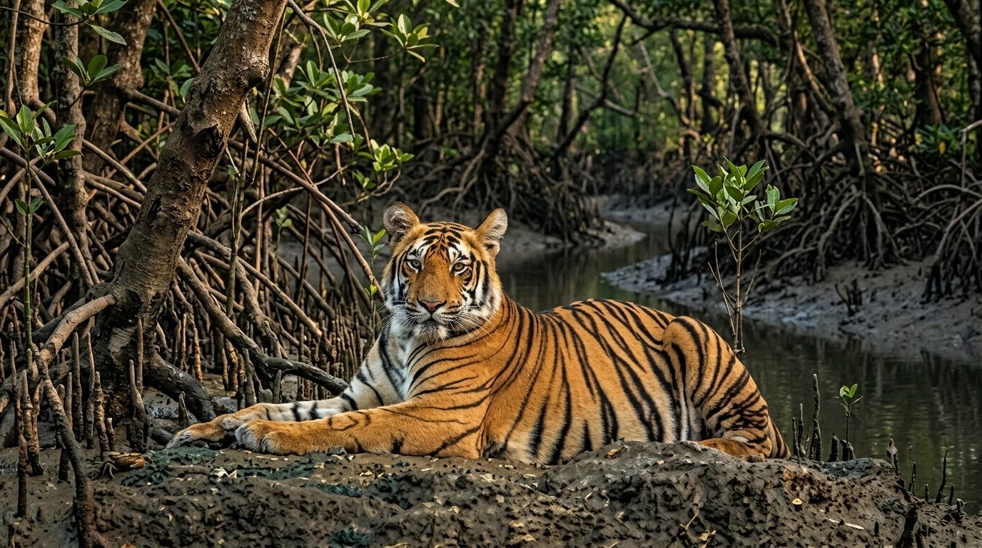 Royal Bengal Tiger in Sundarban Wildlife Sanctuary mangrove forest